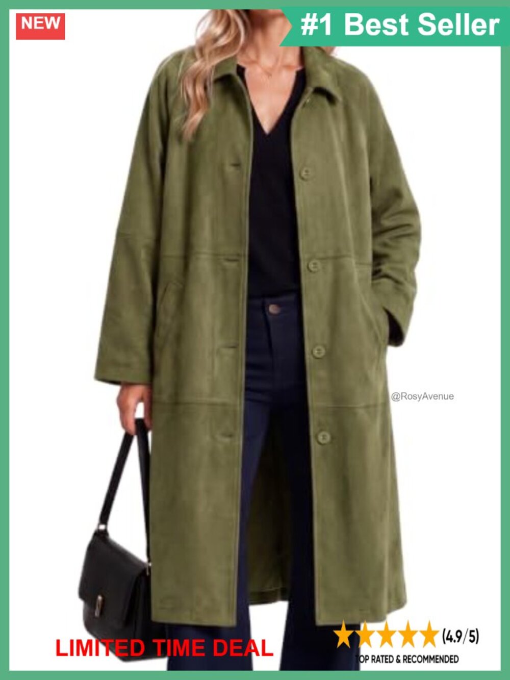 Faux Suede Long Trench Coat Oversized Casual Fall Jacket